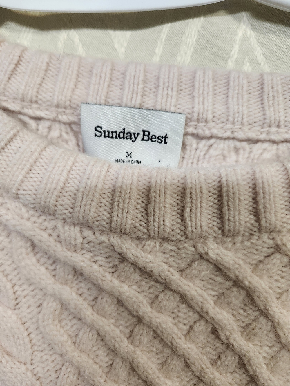 Aritzia Sunday Best Cable Knit Crew Sweater - Blush Pink
